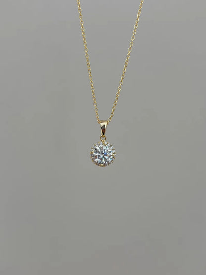 Gold Plated Christian Moissanite Halo Necklace 9MM Charm Diamond Party Jewelry for Women