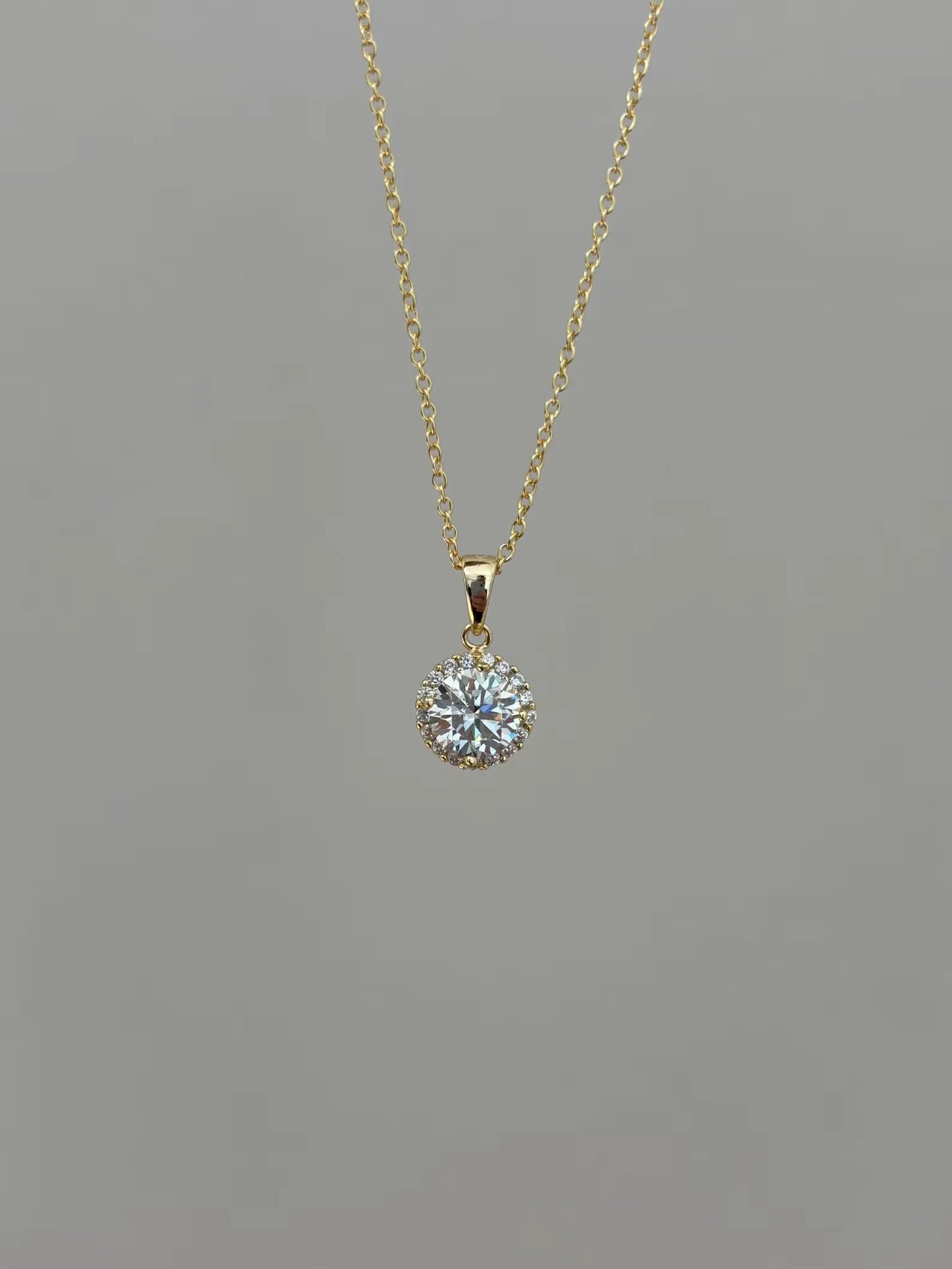 Gold Plated Christian Moissanite Halo Necklace 9MM Charm Diamond Party Jewelry for Women
