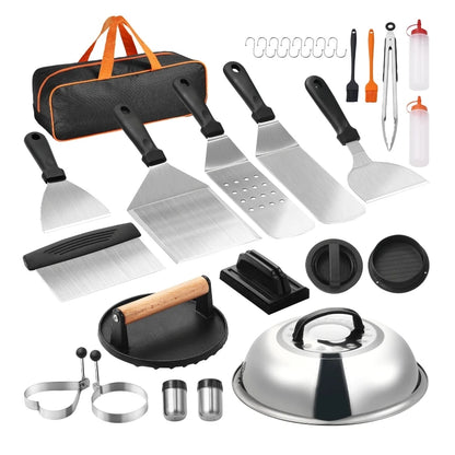 Overseas Stock Free Shipping 28 PCS Stainless Steel Griddle Accessories Kit Flat Top Grill Spatula BBQ Tools