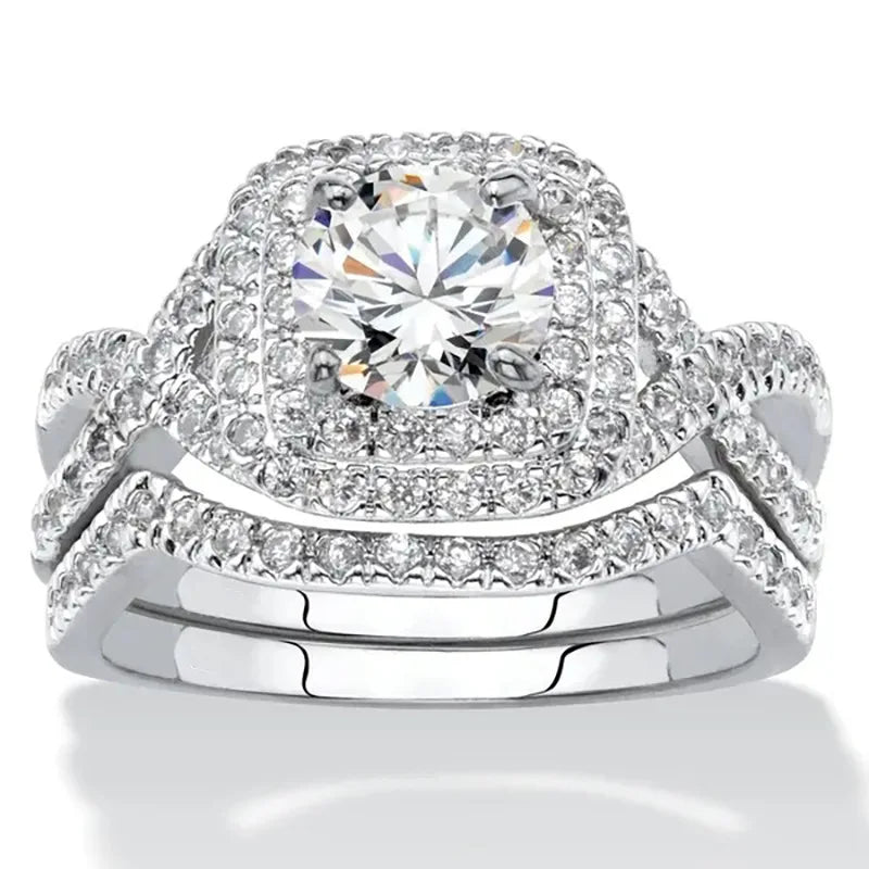 Q103 Women's White Gold Diamond Engagement Ring Round Brilliant Cut Natural G Color Halo Design