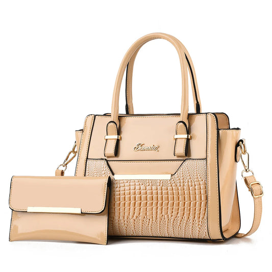 2024 New 2-piece Women's Premium PU Handbag Wholesale Leather Women's Stone Pressed Alligator Skin logo Shoulder Tote Bag by PDG ibma