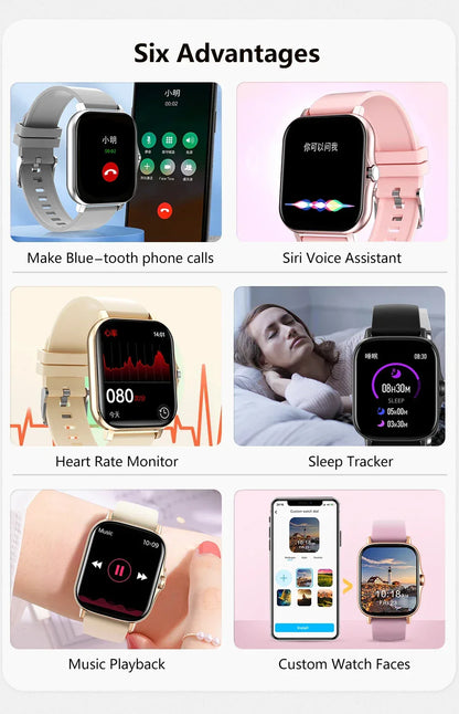 Smart watch with full touch screen, call, message reminder, music control and other functions, compatible with iPhone/android mo
