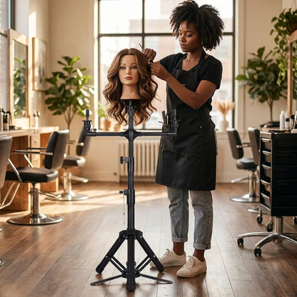 Space-Saving 3-Head Wig Tripod Stand Adjustable Professional Salon Mannequin Stand 50" for Multiple Wigs Display