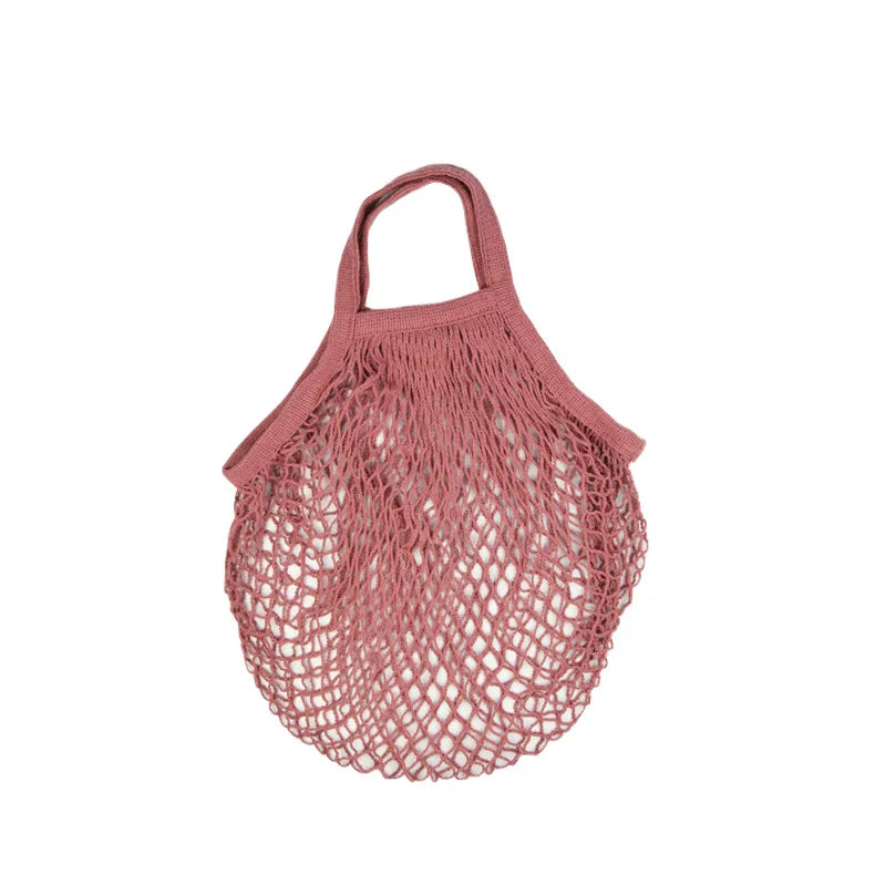 Recycled Reusable Cotton String Mesh Net Shopping Bag Long Handle Fruit Vegetable Grocery Produce Tote for Daily Life Letter