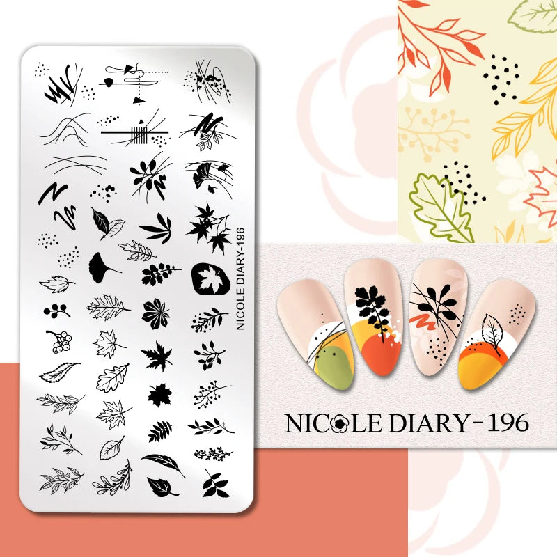 NICOLE DIARY Rose Flower Nail Stamping Plates Image Template Valentine's day Love Heart Printing Stencil Nail Art Manicure Tools