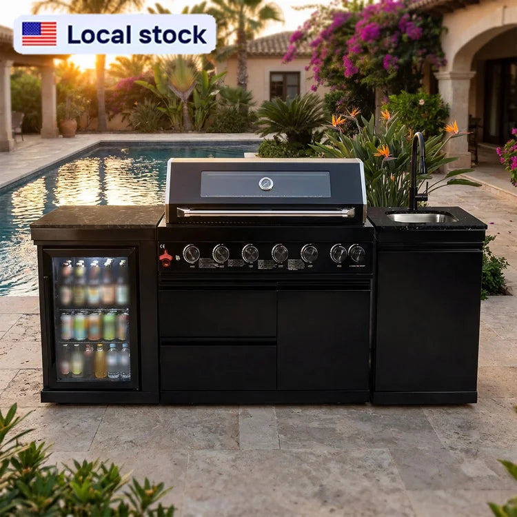 US Overseas Warehouse Factory Direct Portable Modular Outdoor Kitchen Cabinet Guesthouse BBQ Island Grill