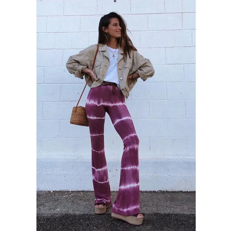 2023 Brown Leopard Y2K Joggers Women High Waist Flare Pants Double Layer Mesh Girl Aesthetic Tie Dye Trousers Female Sweatpants