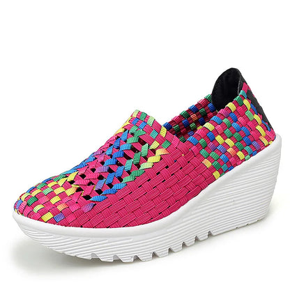 New Women Sneakers Summer Casual Shoes Woven Flat Platform Women's Shoes Breath Loafers Lady Footwear Soft Zapatos Plus Size 42
