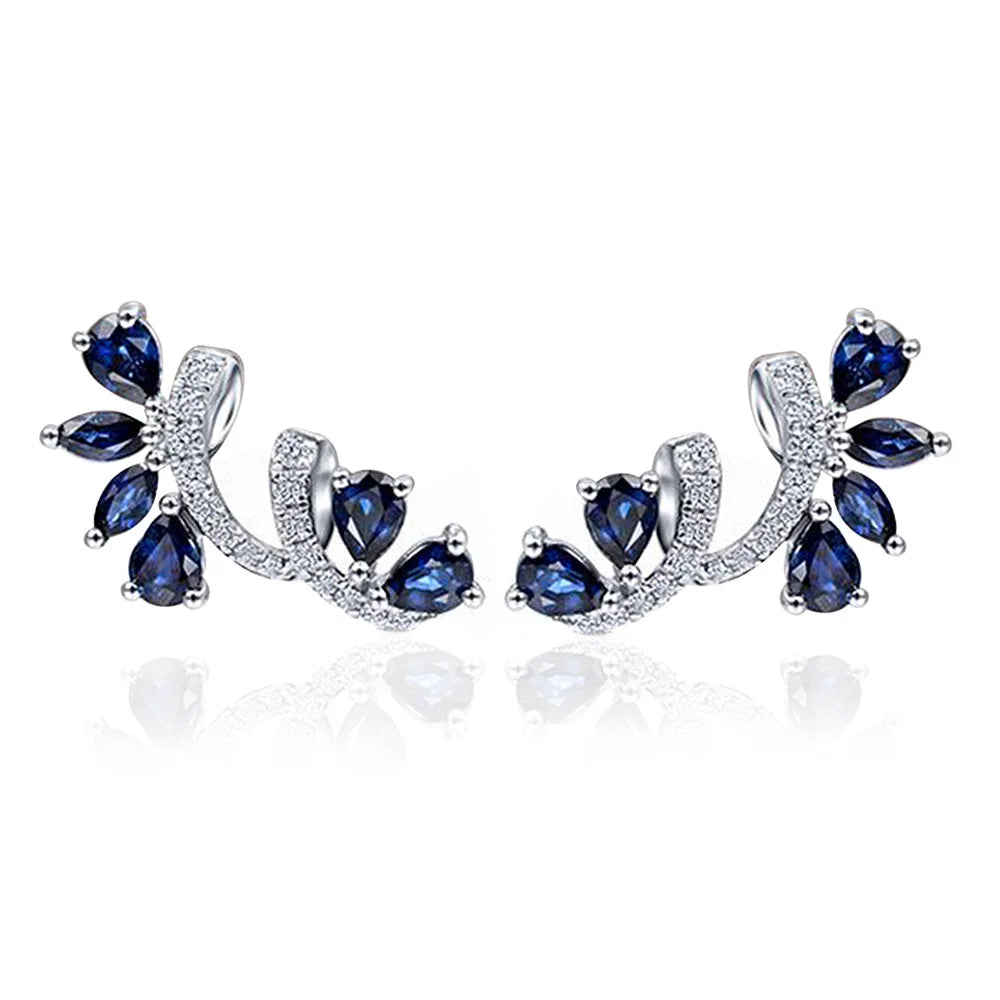 Romantic White Gold Plated 925 Silver Stud Earrings With Sapphire Heart Cut Diamonds Claw Setting For Women Wedding Jewelry
