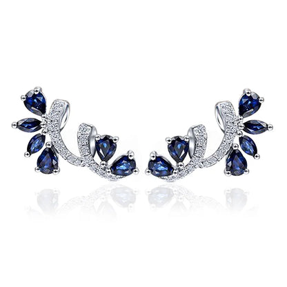 Romantic White Gold Plated 925 Silver Stud Earrings With Sapphire Heart Cut Diamonds Claw Setting For Women Wedding Jewelry