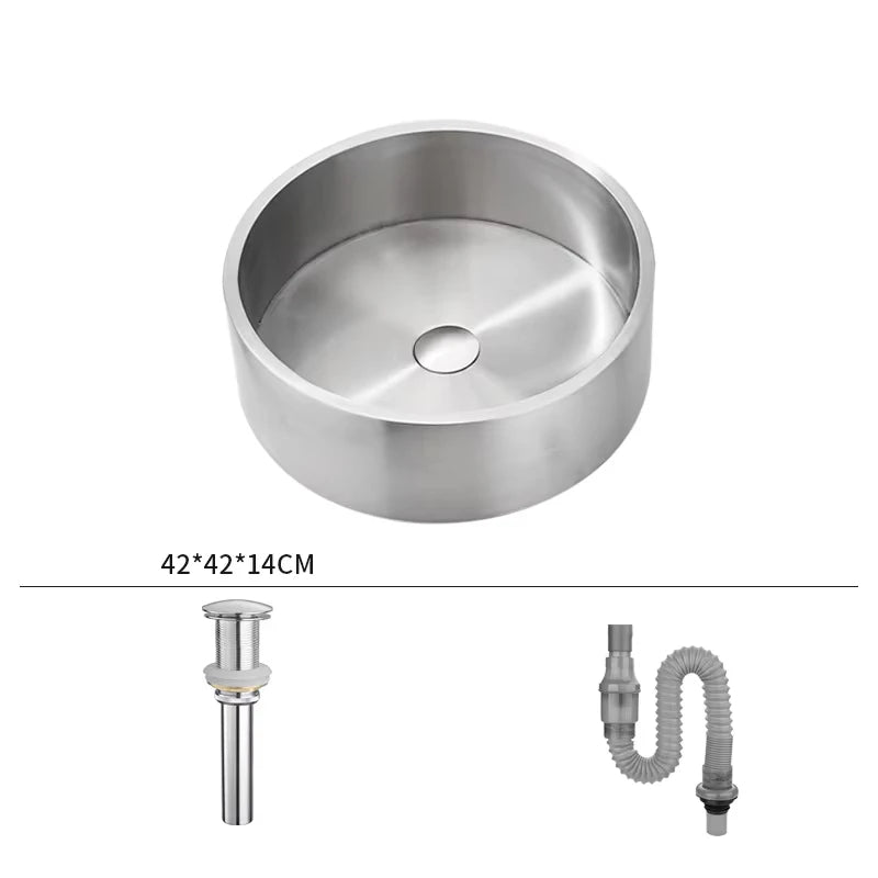 Modern Hotel Vanity Vessel Sink Stainless Steel Brushed Pop Drain Featuring Stylish Single Hole Drainer Easy Clean Eco-Friendly