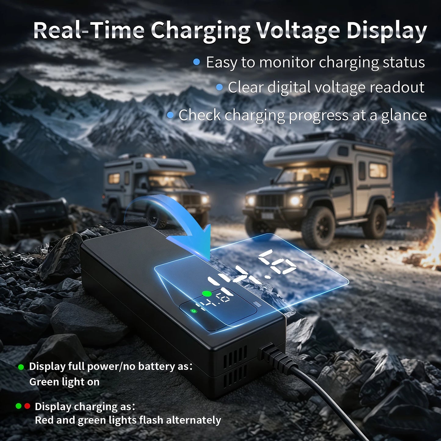 14.6V 5A LiFePO4 Battery Charger for 12V Lithium Batteries Smart Iron Phosphate Crocodile Clips RV Marine