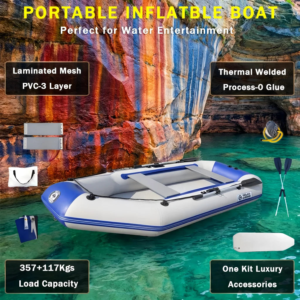Solar Marine 5 Person 10 ft PVC Inflatable Kayak Fishing Boat 3 Air Chambers Glue Free Durable CE Certified for Surfing Sea Use