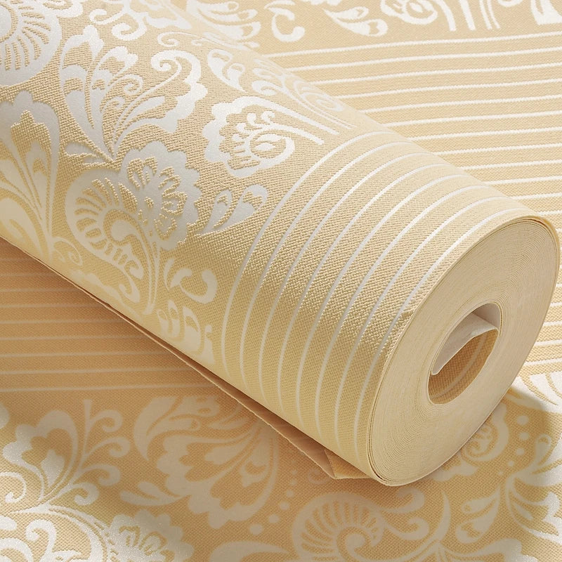 Champagne European 3D Vertical Stripe Wallpaper Bedroom Living Room Hotel Engineering Modern Simple Wallpaper