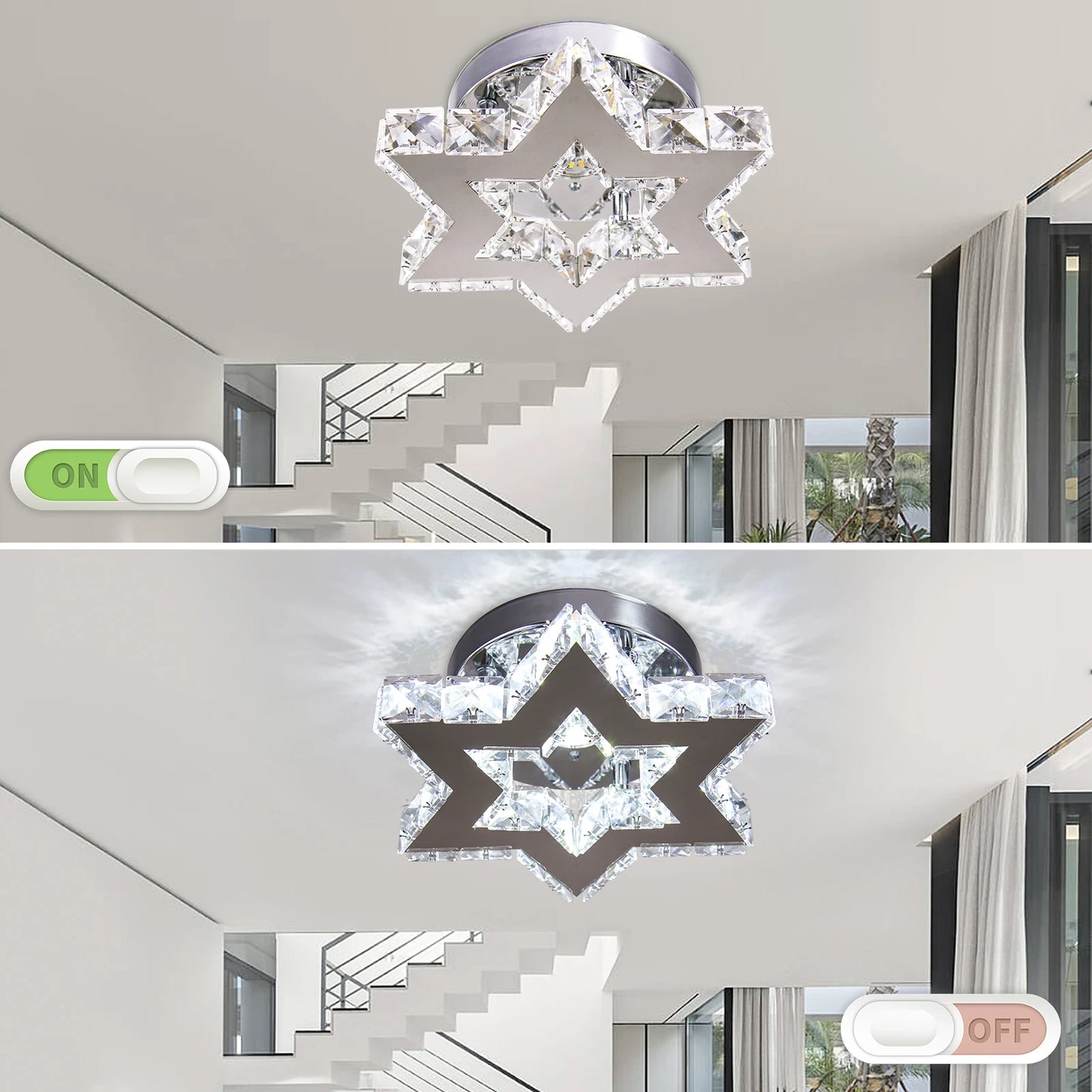 Modern K9 Crystal Chandelier Cool White Living Room Star Design Ceiling Light for Kitchen Living Room
