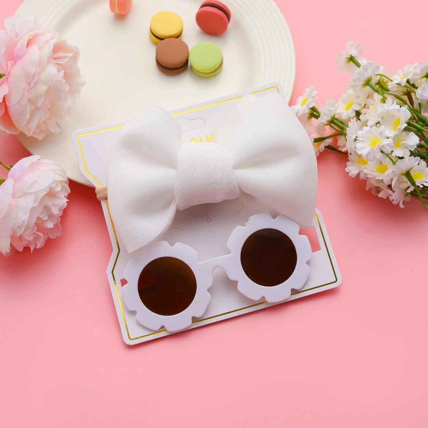 New Children Sunglasses Bow Set Cartoon Baby Toys Children Sunshade Glasses Hairbands Headdress Girl Hair Clips