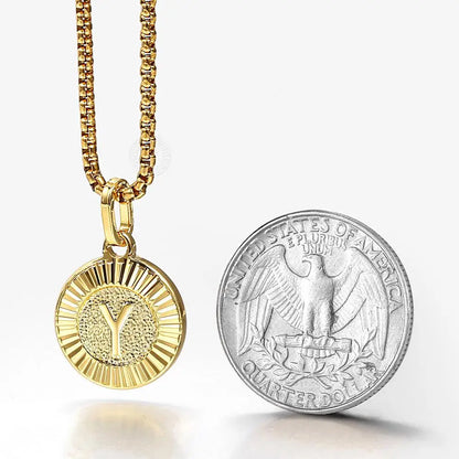 Initial Letter Pendant Necklaces Round Charm Stainless Steel Box Link Chain for Women Men Jewelry Gift