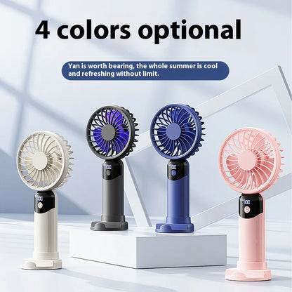 USB Portable 6-Speed Digital Display Fan Mini Handheld Large Wind Silent Desktop Cooling Gift Foldable for Household Car Use