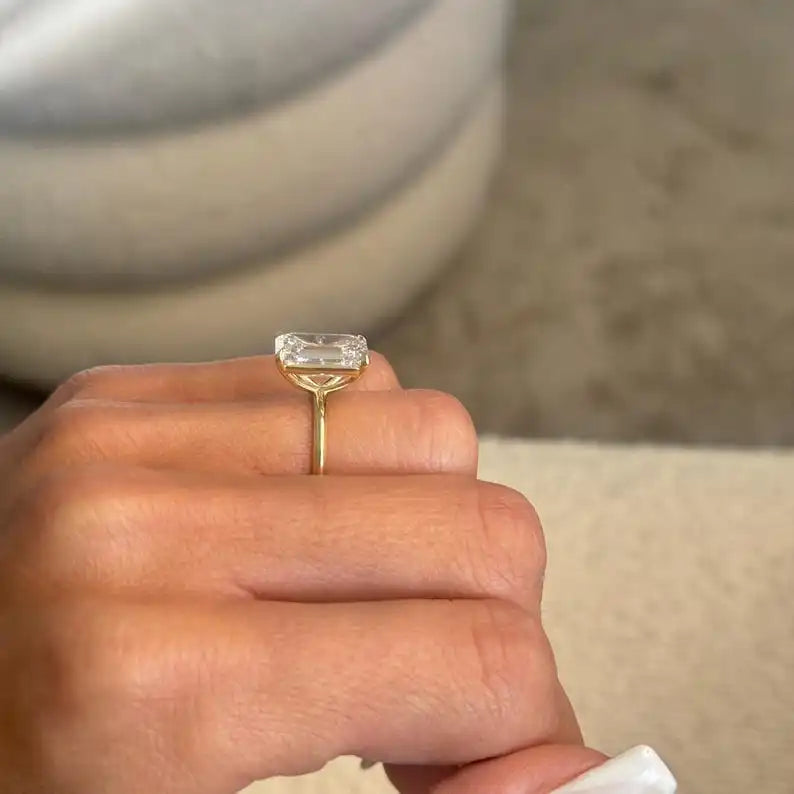 Emerald Cut Lab Grown Diamond Ring 14K Gold 9CT IGI Certified E VS Clarity 4GM Stunning Engagement Wedding & Party Jewelry