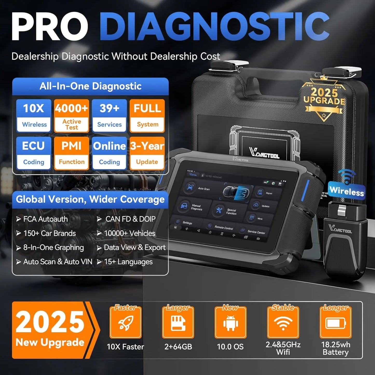 USA Warehouse VD70S Wireless All Keys Lost Car Key Programmer Machine Car Key Pin Code Reader Auto OBD2 Scanner Diagnostic Tool