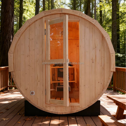 Handcrafted 4-Person White Pine Barrel Sauna Kit Outdoor Backyard Spa for Home Relaxation
