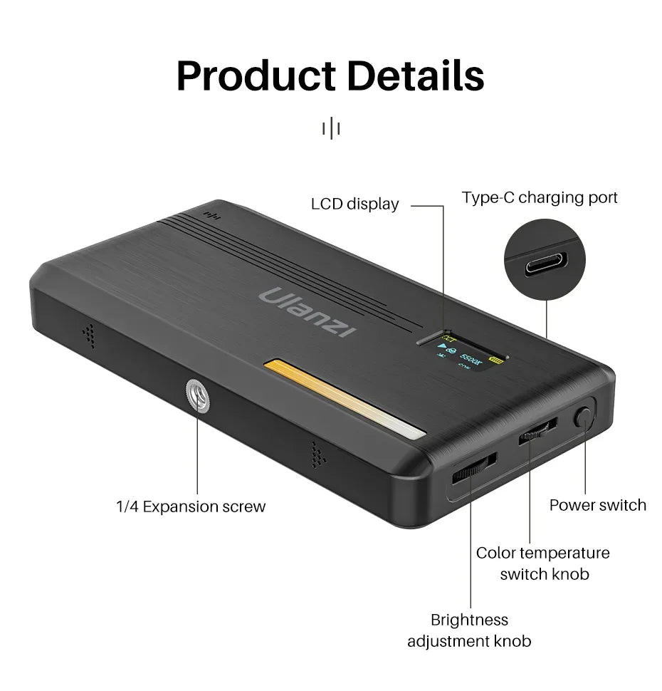 Ulanzi VL200 Led Video Light With Soft Diffuser 360°Ball Head 5000mAh 2500-9000k Fill Panel Lamp Camera Light for Youtube