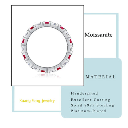18K Gold & 925 Sterling Silver Plated Red & White Eternity Band 3mm Moissanite Ring Stackable Jewelry for Women Great Gift Idea