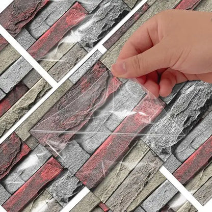 Red Stone Brick Marble PVC Wall Sticker Easy-to-Clean & Water Resistant Peel and Stick for Kitchen and Bathroom