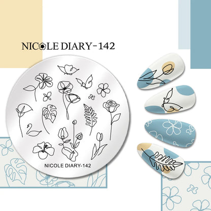 NICOLE DIARY Rose Flower Nail Stamping Plates Image Template Valentine's day Love Heart Printing Stencil Nail Art Manicure Tools