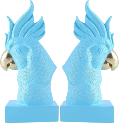 Pink Parrot Decorative Bookends Set of 2 Cute Bird Animal Sculpture Book Ends Resin Statues Book Stopper for Home Decor