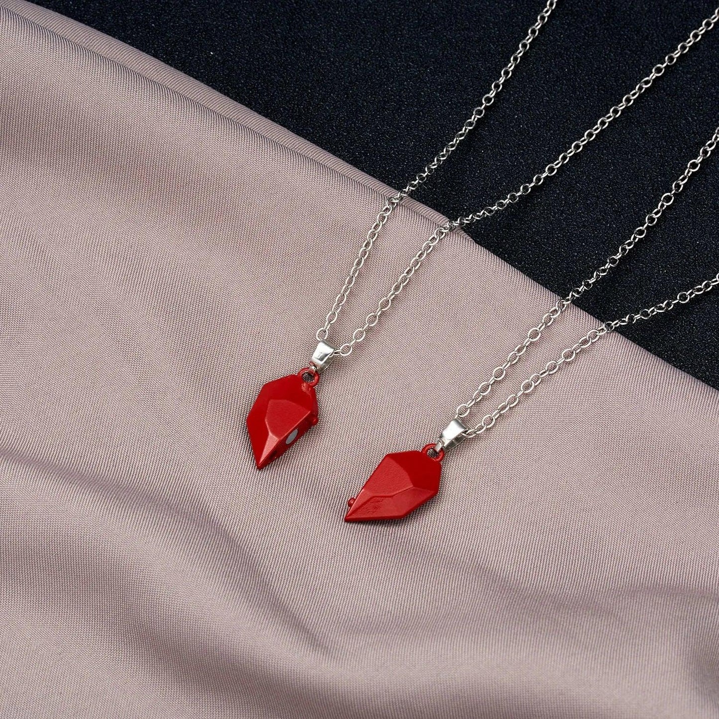 2Pcs Magnetic Heart Couple Necklace For Women Valentine's Day Sweater Chain For Best Friend Lovers Wedding Party Gift Jewelry