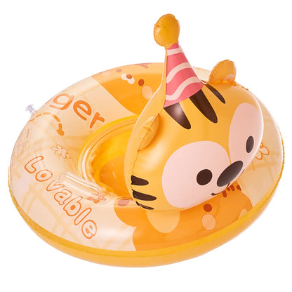 Animal Tiger Design Kids Seating Swim Ring Eco-friendly PVC Inflatable for Water Sport Orange Color Boys & Girls with Handle