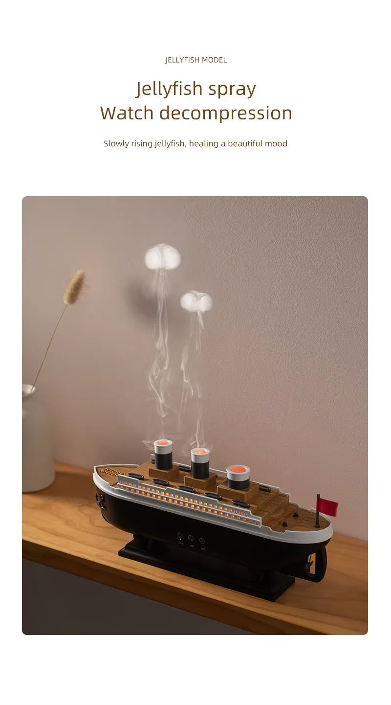 2025 Electric Ship Diffuser Humidifier Ultrasonic Essential Oil Jellyfish Diffuser Desktop Smart Home Boat Diffuser for Office