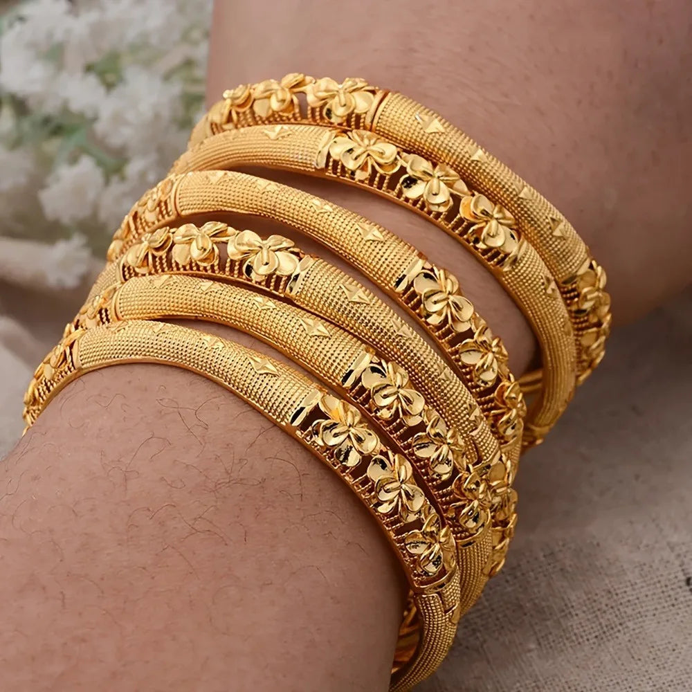 2pcs Elegant Plated Open Bangle Bracelet for Women - Luxurious Ethnic-Inspired Design, Ideal for Bridal Special Occasions