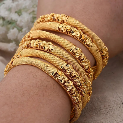 2pcs Elegant Plated Open Bangle Bracelet for Women - Luxurious Ethnic-Inspired Design, Ideal for Bridal Special Occasions