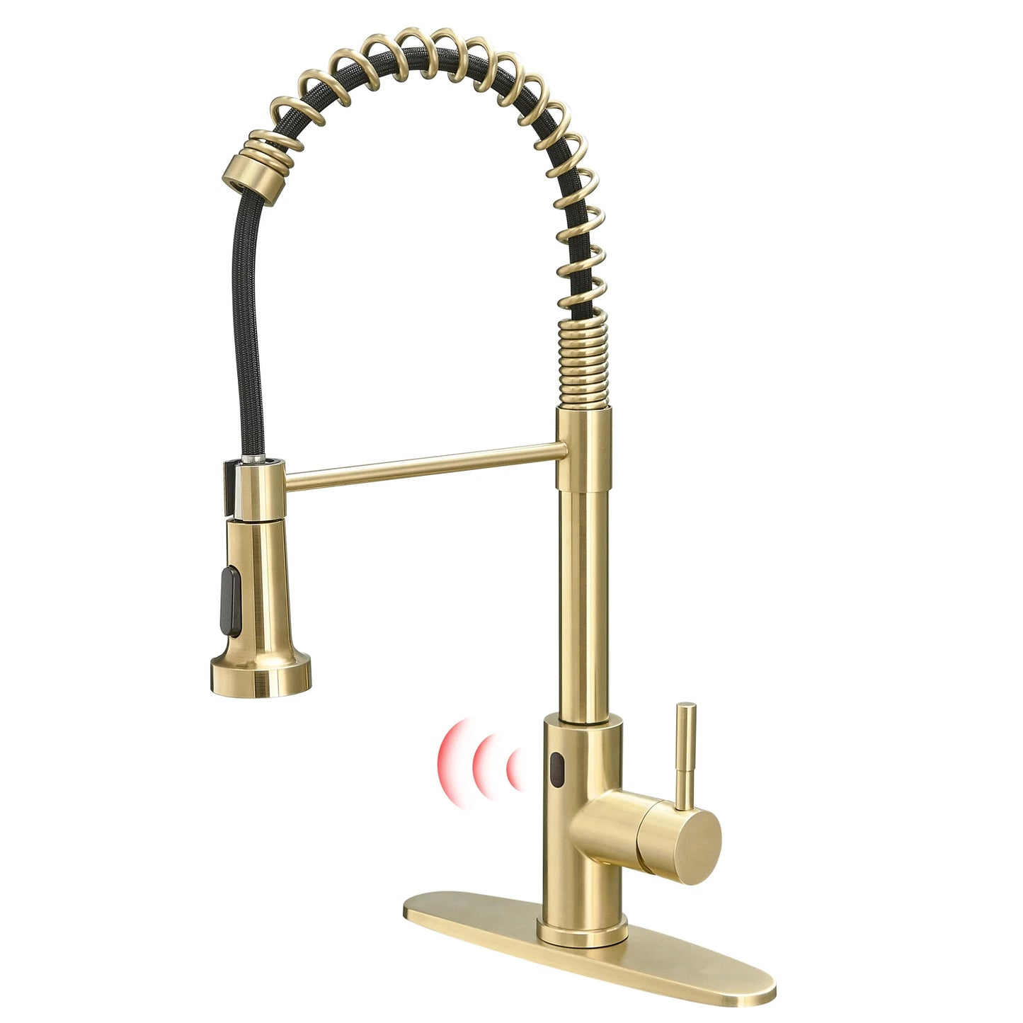 Luxury Single-Hole Kitchen Faucet Non-TOUCH Sensitive Brushed Gold  Ceramic Cartridge Sink Faucet with Pull Sprayer