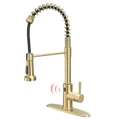 Luxury Single-Hole Kitchen Faucet Non-TOUCH Sensitive Brushed Gold  Ceramic Cartridge Sink Faucet with Pull Sprayer