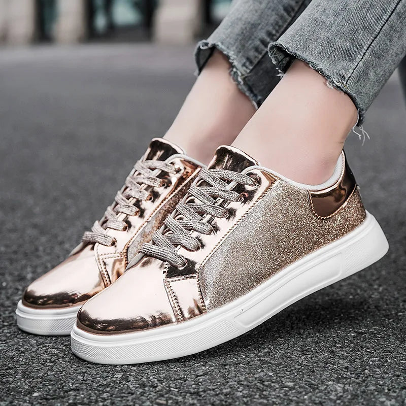 New Wholesale Women's Glitter Sneaker Sparkly High Quality 2024 Flat White Party Shoes Fashion Design Low Prices Factory OEM