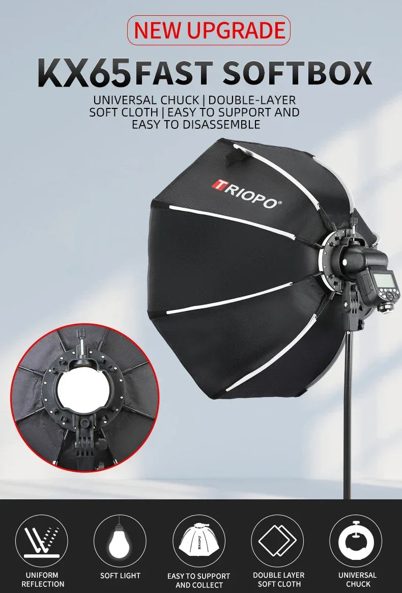 TRIOPO Newest KX 65CM Softbox Octagon Umbrella Light Box For Godox AD200 V1 Speedlite Flash Light Photography Studio Accessories