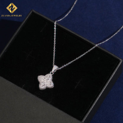 USA Local Stock Fashion Jewelry Iced Out Moissanite Clover Pendant Necklace 925 Silver Jewelry for Women Gift Anniversary