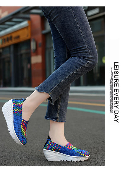 New Women Sneakers Summer Casual Shoes Woven Flat Platform Women's Shoes Breath Loafers Lady Footwear Soft Zapatos Plus Size 42