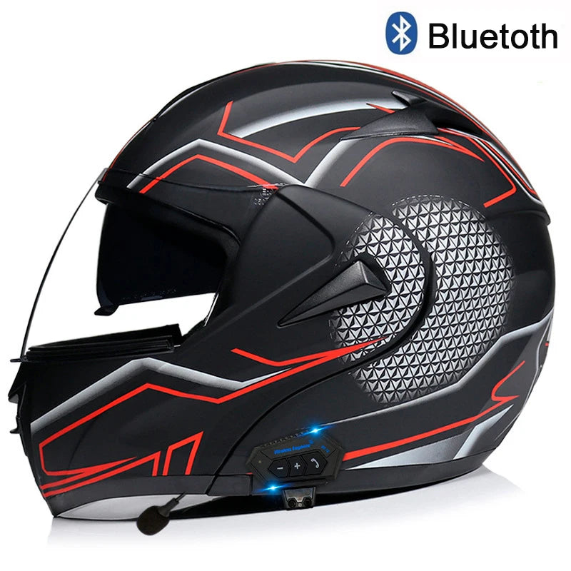 Carbon Fiber Pattern Electric Scooter Motorcycle Blueto0th Wireless Headphone Speaker Open Face Double Lens Full Face Helmets