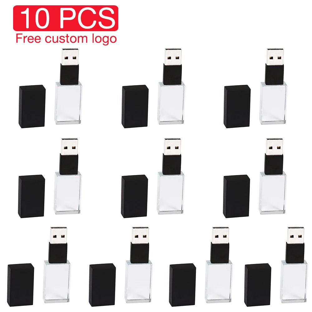 10PCS/LOT Crystal USB 2.0 Wedding Gift Flash Drives Free Custom Logo Pen Drive 100% Real Capacity Stick 128GB 8GB 16GB 32GB 64GB