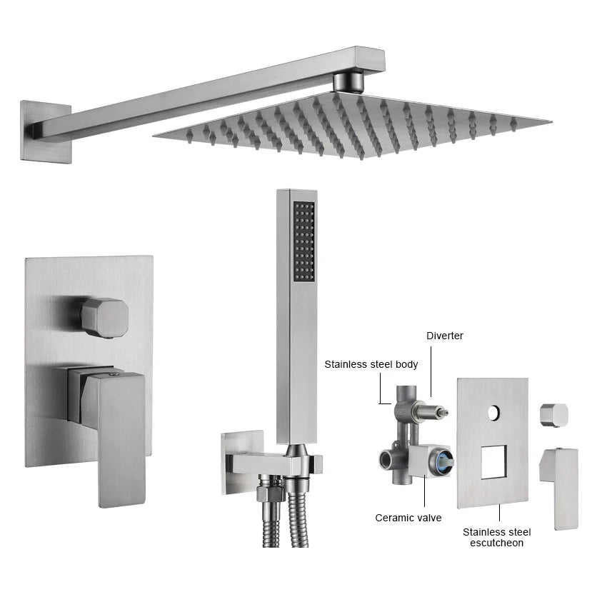 Shower System with Stainless Steel Shower Head for Bathroom Hotel Outdoor Brushed Golden Concealed Shower Set
