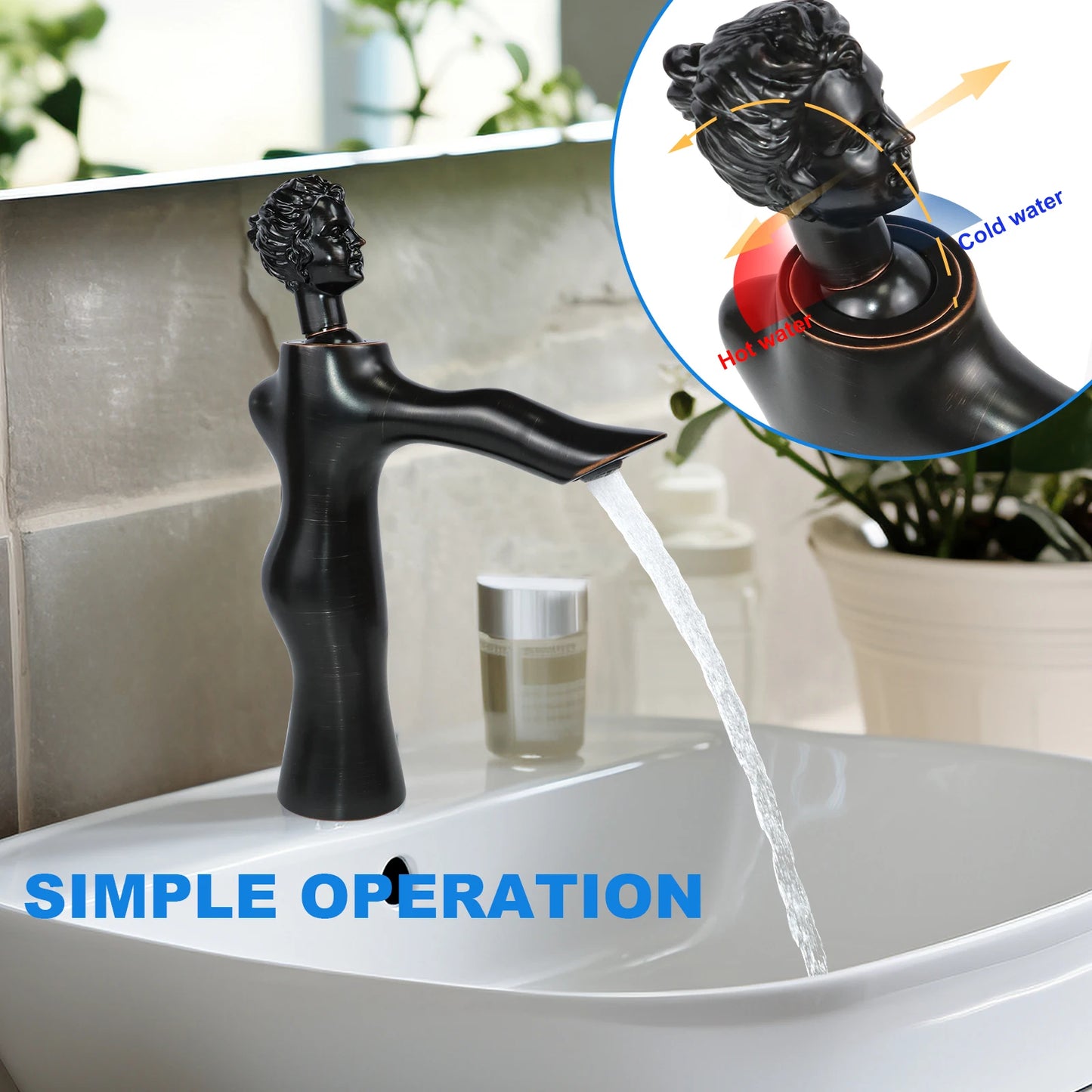 Vintage Statue Vessel Sink Faucet - Single Handle Tall Spout 1 Hole Deck Mount - Oil Rubbed Bronze