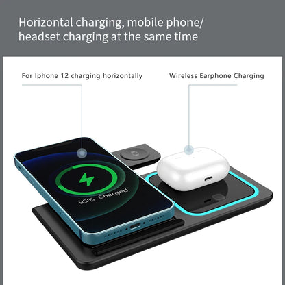 15w Fast Charging Multifunctional Chargers Station With Night Light 3 In1 Foldable Charger Mobile Phone Holder Watch Earphone