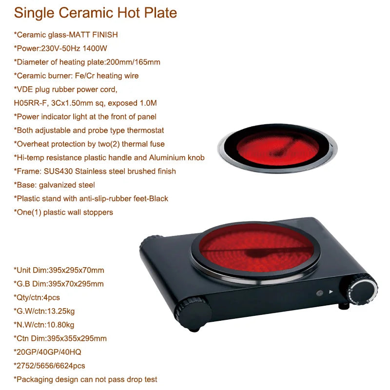 Single Burner Electric Hot Plate CB CE Certified Metal Housing Kitchen Appliance Hotplate for Household Cooking Stove