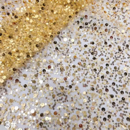Width 130 cm Polyester Sparkly Sequins Embroidery Beads Mesh Fabric Heavy Tulle Lace Fabric for Wedding Dress Curtain