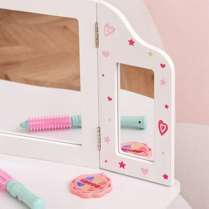 Homcom Wooden Children's Dressing Table with Mirror Stool Drawer Makeup Table Pink