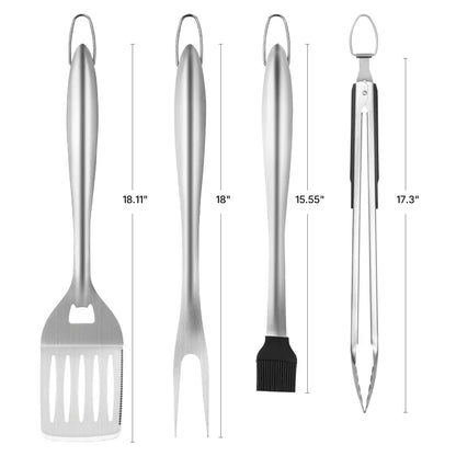 Overseas Stock Free Shipping 4PCS Grilling Tool Set BBQ Grill Accessories Stainless Steel Barbecue Utensil